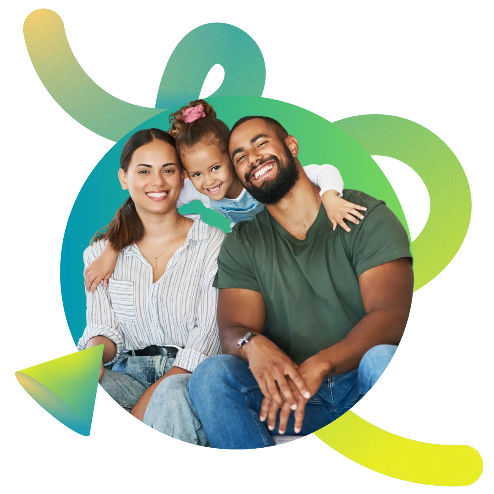 Happy family sitting together on a couch and smiling at the camera, portraying a warm, united home environment embodying positive mental health - Light Side Wellness Co.