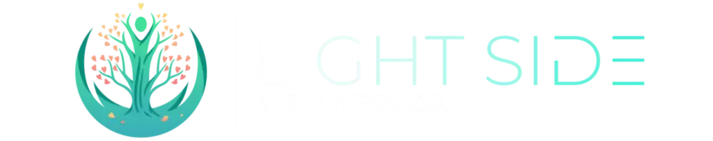 Logo of Light Side Wellness Co. featuring a stylized tree with colorful leaves on the left, symbolizing Portland psychiatry's commitment to mental health and well-being.