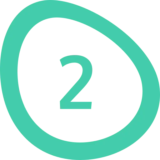 The number "2" is centered and enclosed in a turquoise circle with a hand-drawn appearance, reflecting the calm aesthetic of Light Side Wellness Co, all set against a transparent background.